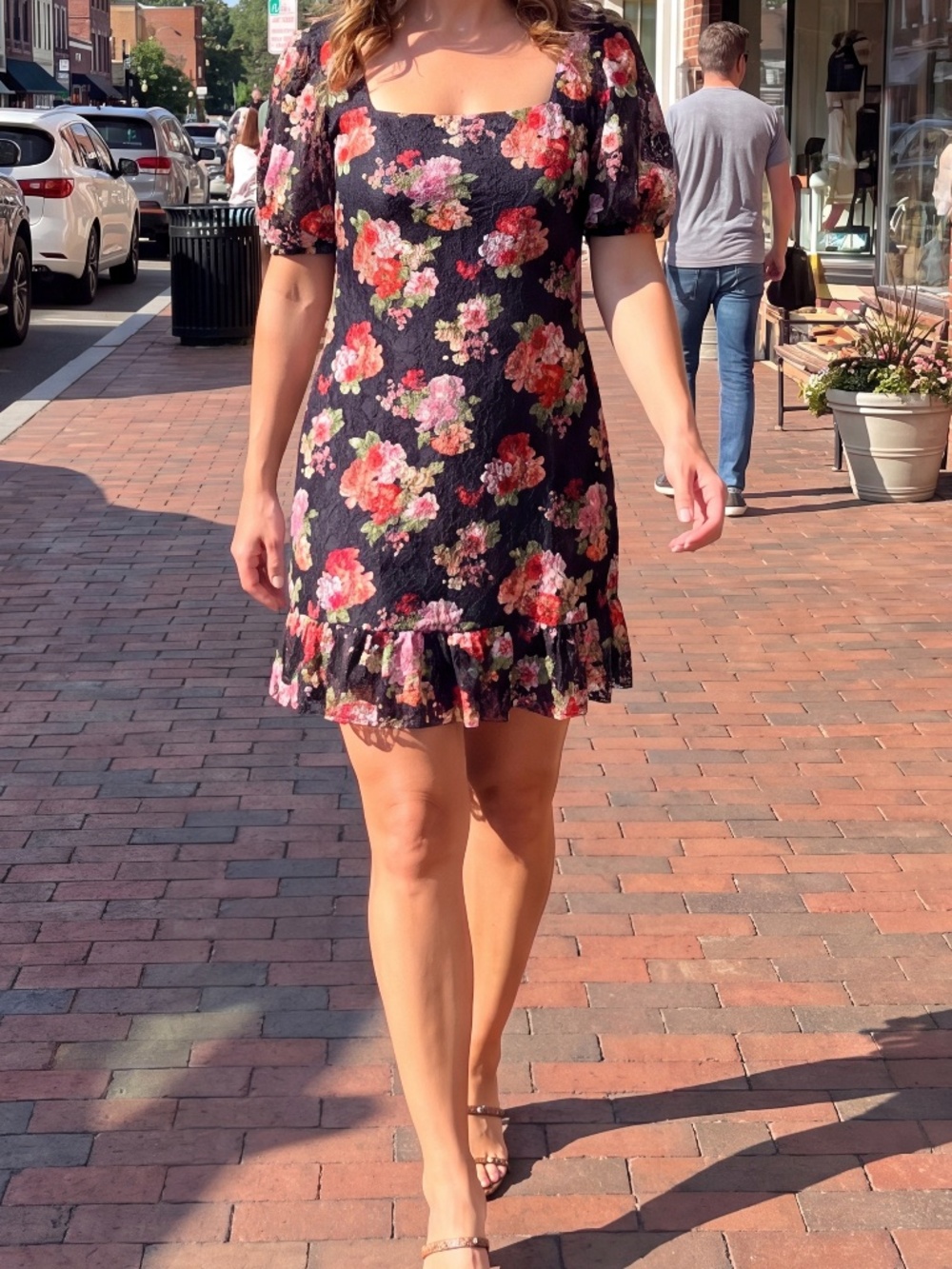Tash+Sophie Navy Floral Lace Puff‑Sleeve Mini Dress – Size XL